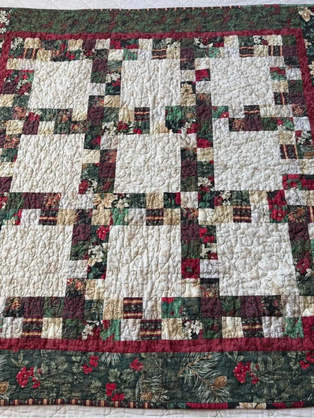 Vintage Christmas Quilt 42x42 Throw Holiday Patchwork Handmade Look